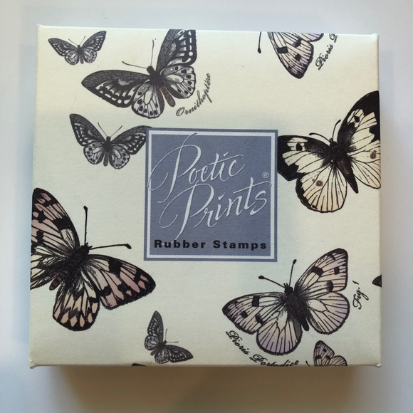 HERO ARTS Poetic Prints Butterfly Butterflies Rubber Stamp Wood Mount Set of 4 - Picture 2 of 9